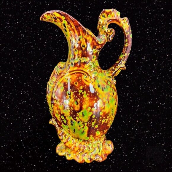 Hand Painted Multicolor Specked Ceramic Pitcher Carafe Vintage Hand Made 1970s - Picture 10 of 12